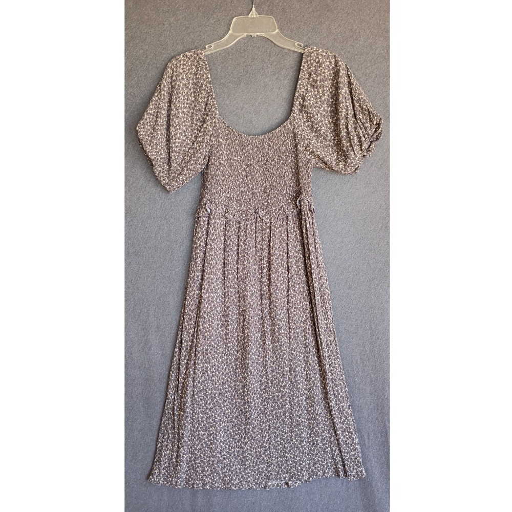 Neuflora Smocked Puff Sleeve Floral Midi Dress Gray Small Cottagecore Peasant